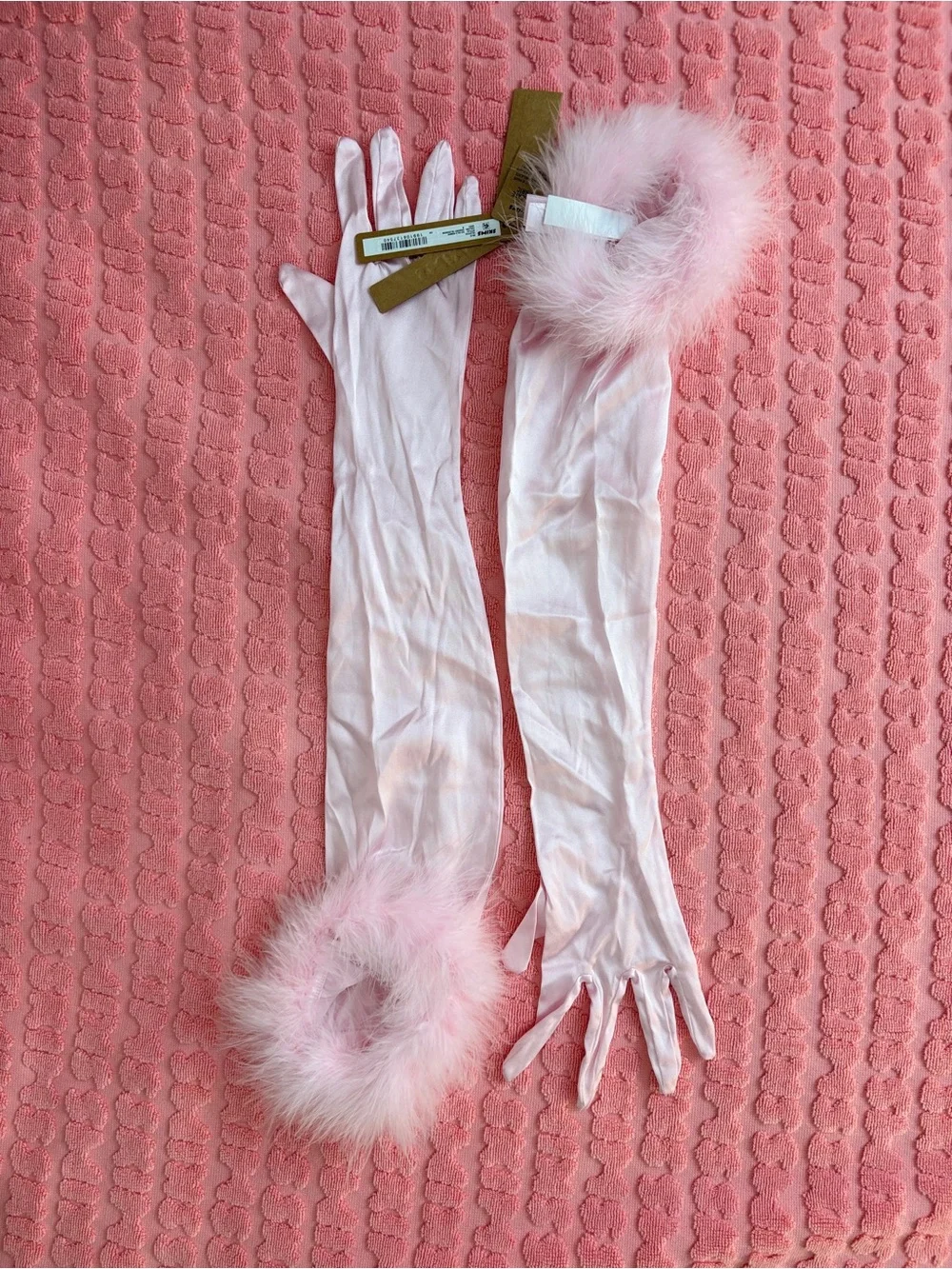 SKIMS Silk Gloves with Marabou Trim | Cherry Blossom | S | NWT